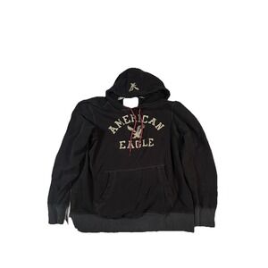 American Eagle Outfitters Hoodie Mens Large‎ Black Eagle Graphic Fleece